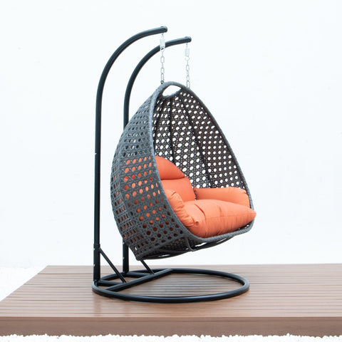 Modern Charcoal Wicker Hanging Double Seater Egg Swing Chair