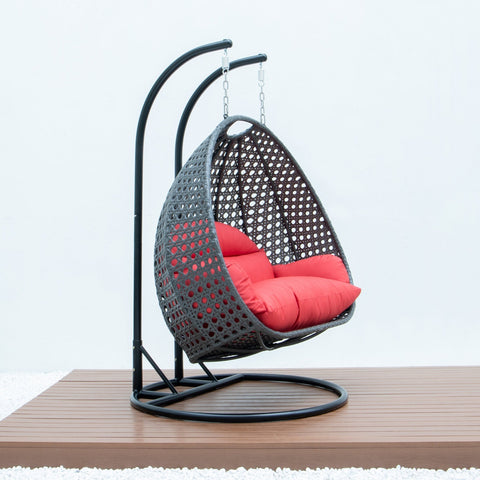 Modern Charcoal Wicker Hanging Double Seater Egg Swing Chair