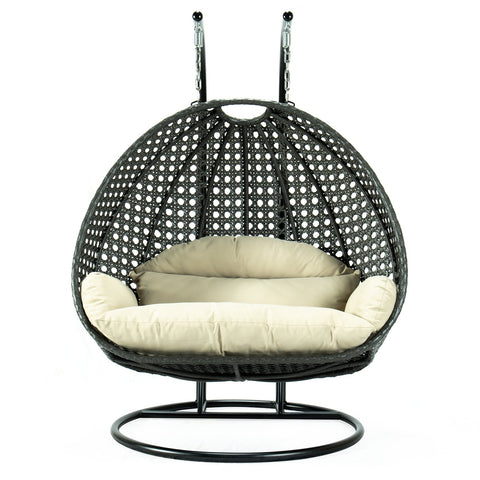 Modern Charcoal Wicker Hanging Double Seater Egg Swing Chair