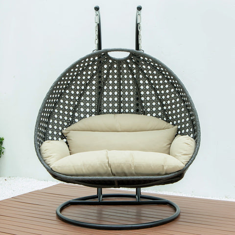 Modern Charcoal Wicker Hanging Double Seater Egg Swing Chair