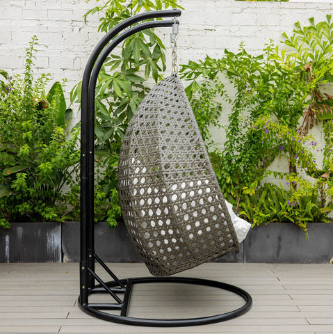 Modern Charcoal Wicker Hanging Double Seater Egg Swing Chair