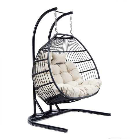 Wicker 2 Person Double Folding Hanging Egg Swing Chair