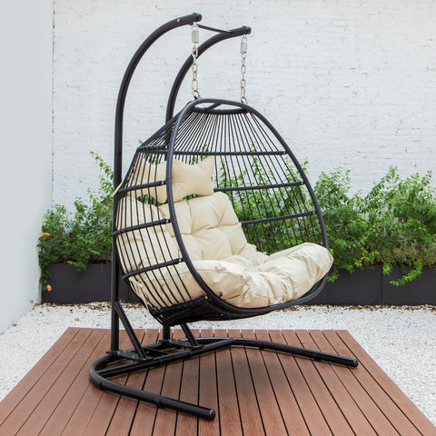 Wicker 2 Person Double Folding Hanging Egg Swing Chair