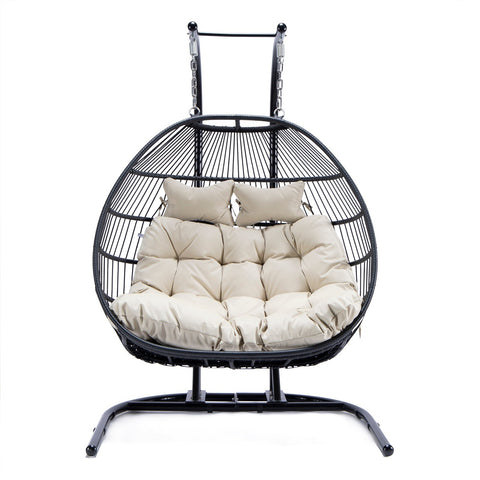 Wicker 2 Person Double Folding Hanging Egg Swing Chair