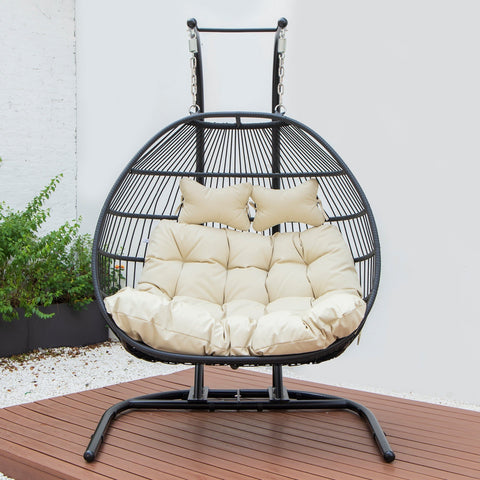 Wicker 2 Person Double Folding Hanging Egg Swing Chair