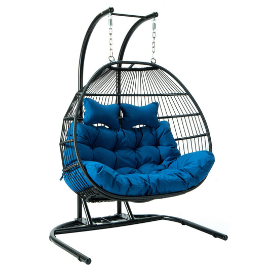 Wicker 2 Person Double Folding Hanging Egg Swing Chair