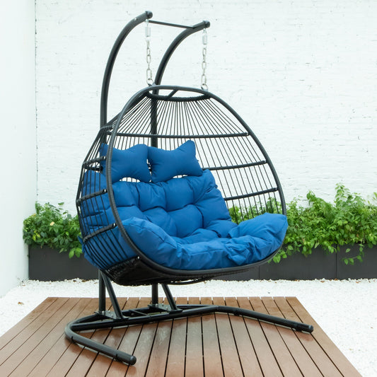 Wicker 2 Person Double Folding Hanging Egg Swing Chair