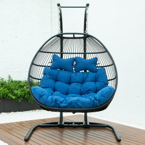 Wicker 2 Person Double Folding Hanging Egg Swing Chair