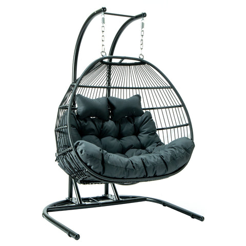 Wicker 2 Person Double Folding Hanging Egg Swing Chair