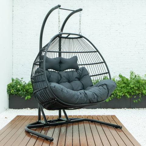 Wicker 2 Person Double Folding Hanging Egg Swing Chair