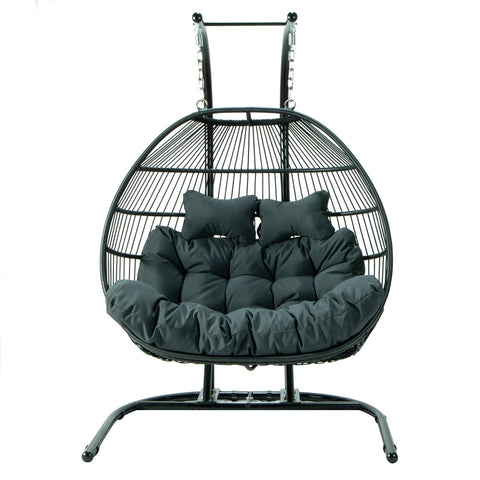 Wicker 2 Person Double Folding Hanging Egg Swing Chair