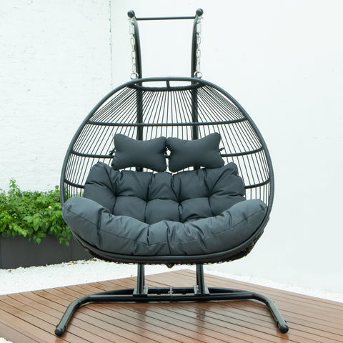 Wicker 2 Person Double Folding Hanging Egg Swing Chair