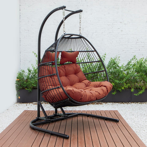 Wicker 2 Person Double Folding Hanging Egg Swing Chair