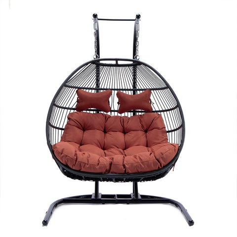 Wicker 2 Person Double Folding Hanging Egg Swing Chair