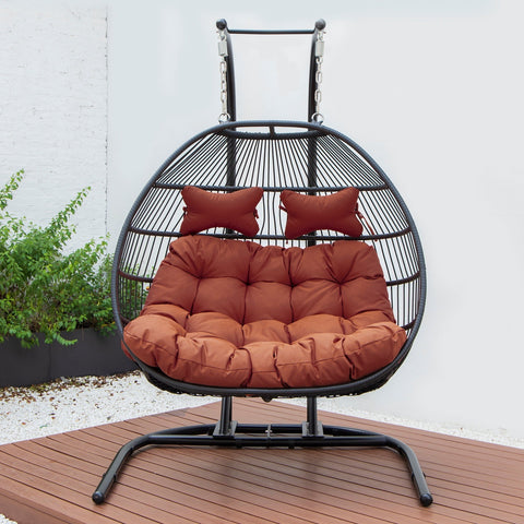 Wicker 2 Person Double Folding Hanging Egg Swing Chair