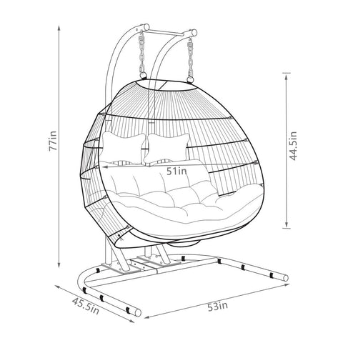 Wicker 2 Person Double Folding Hanging Egg Swing Chair