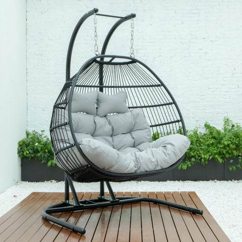 Wicker 2 Person Double Folding Hanging Egg Swing Chair