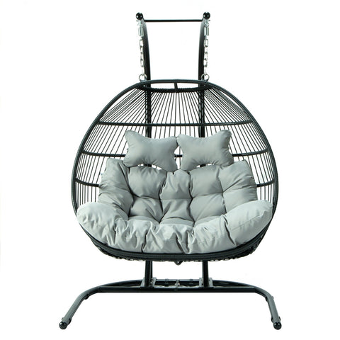 Wicker 2 Person Double Folding Hanging Egg Swing Chair