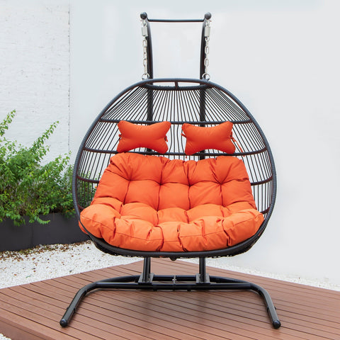 Wicker 2 Person Double Folding Hanging Egg Swing Chair