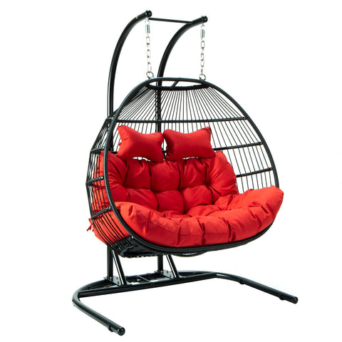 Wicker 2 Person Double Folding Hanging Egg Swing Chair