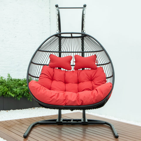 Wicker 2 Person Double Folding Hanging Egg Swing Chair