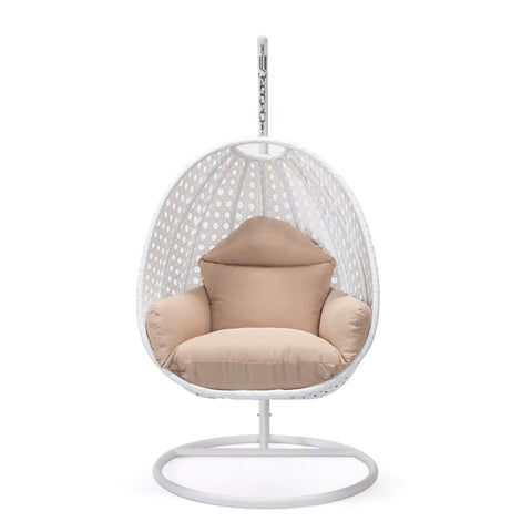 White Wicker Hanging Single Egg Swing Chair With Cushions