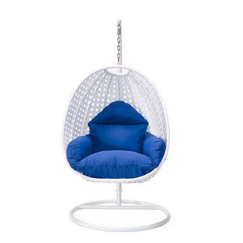 White Wicker Hanging Single Egg Swing Chair With Cushions