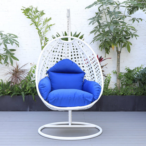 White Wicker Hanging Single Egg Swing Chair With Cushions