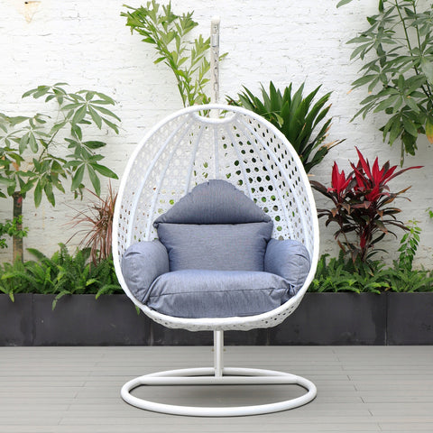 White Wicker Hanging Single Egg Swing Chair With Cushions