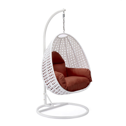 White Wicker Hanging Single Egg Swing Chair With Cushions