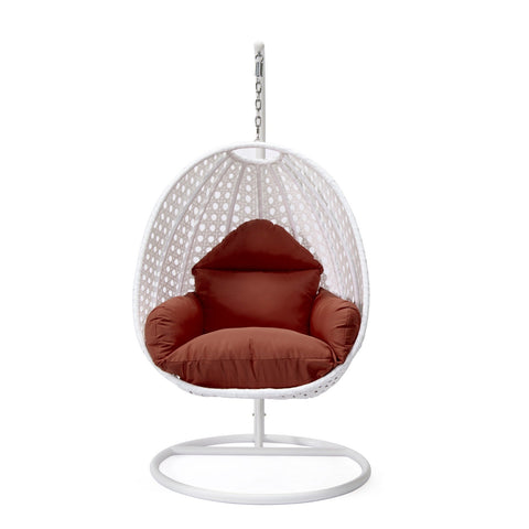 White Wicker Hanging Single Egg Swing Chair With Cushions