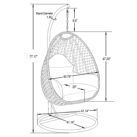 White Wicker Hanging Single Egg Swing Chair With Cushions