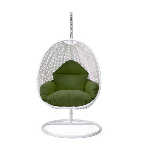 White Wicker Hanging Single Egg Swing Chair With Cushions