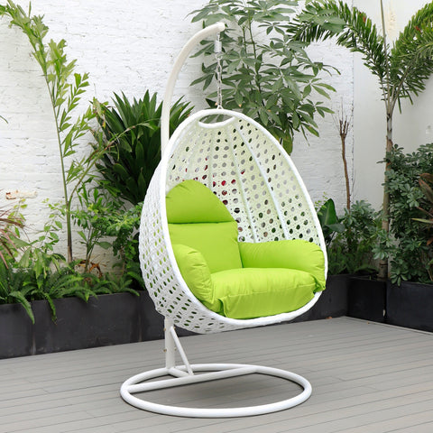 White Wicker Hanging Single Egg Swing Chair With Cushions