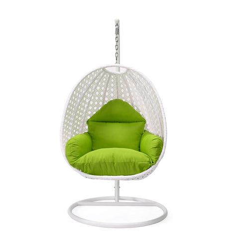 White Wicker Hanging Single Egg Swing Chair With Cushions