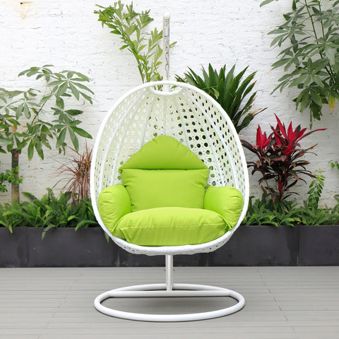 White Wicker Hanging Single Egg Swing Chair With Cushions