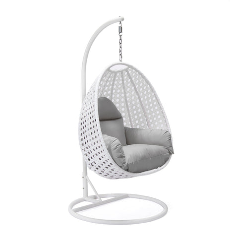 White Wicker Hanging Single Egg Swing Chair With Cushions