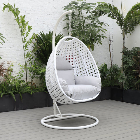 White Wicker Hanging Single Egg Swing Chair With Cushions