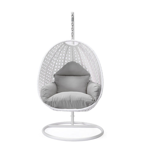 White Wicker Hanging Single Egg Swing Chair With Cushions