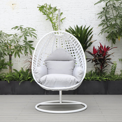 White Wicker Hanging Single Egg Swing Chair With Cushions