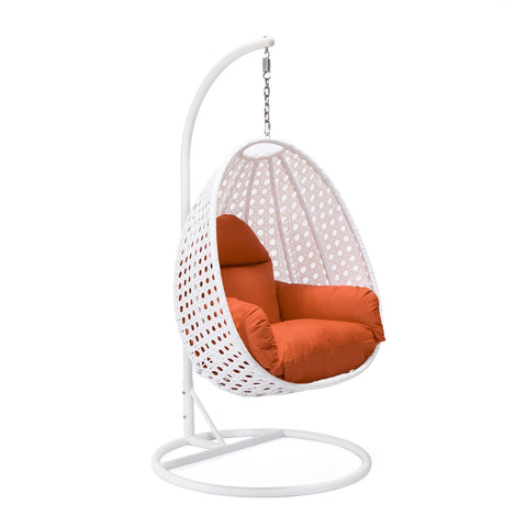 White Wicker Hanging Single Egg Swing Chair With Cushions
