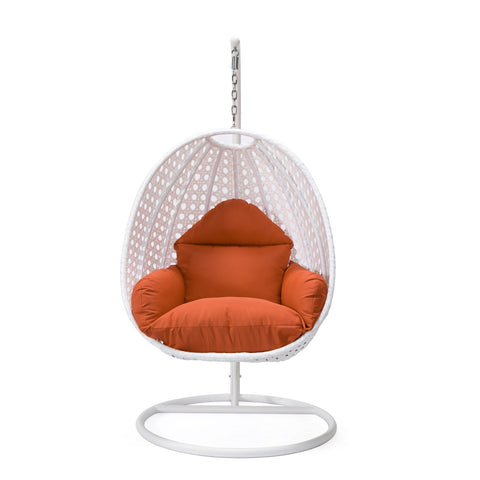 White Wicker Hanging Single Egg Swing Chair With Cushions