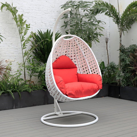 White Wicker Hanging Single Egg Swing Chair With Cushions