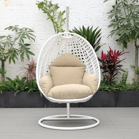 White Wicker Hanging Single Egg Swing Chair With Cushions