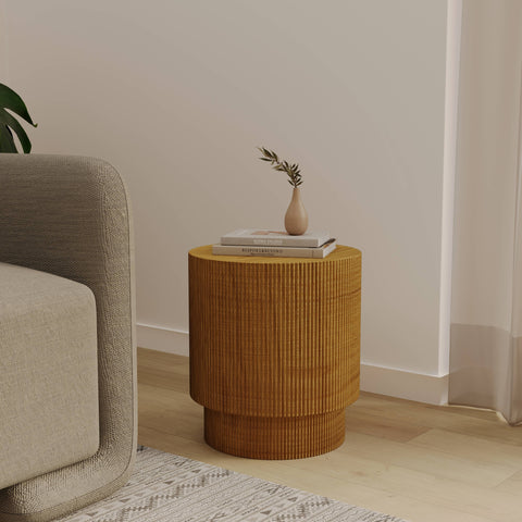 Eden Series Side Table in Fiberstone Round Accent Table for Home, Living Room, Indoor, and Outdoor