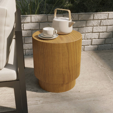 Eden Series Side Table in Fiberstone Round Accent Table for Home, Living Room, Indoor, and Outdoor