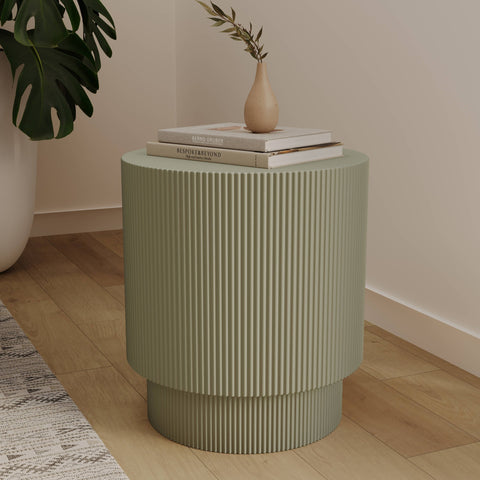 Eden Series Side Table in Fiberstone Round Accent Table for Home, Living Room, Indoor, and Outdoor