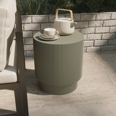 Eden Series Side Table in Fiberstone Round Accent Table for Home, Living Room, Indoor, and Outdoor