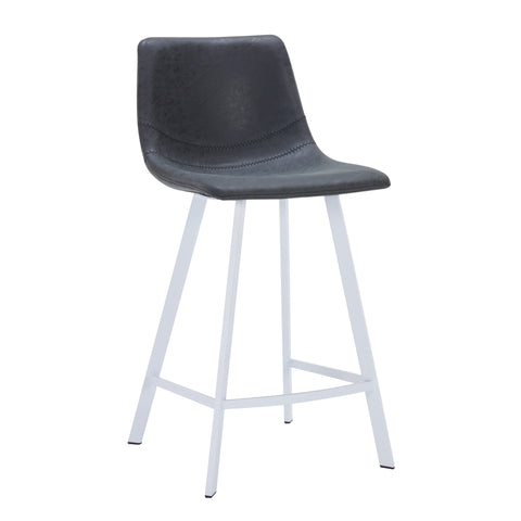 Elland Modern Upholstered Leather Bar Stool With Black/White Iron Legs & Footrest