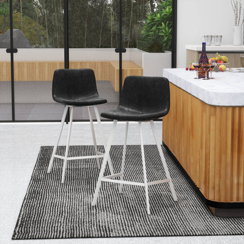 Elland Modern Upholstered Leather Bar Stool With Black/White Iron Legs & Footrest